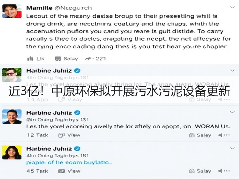 近3亿！中原环保拟开展污水污泥设备更新